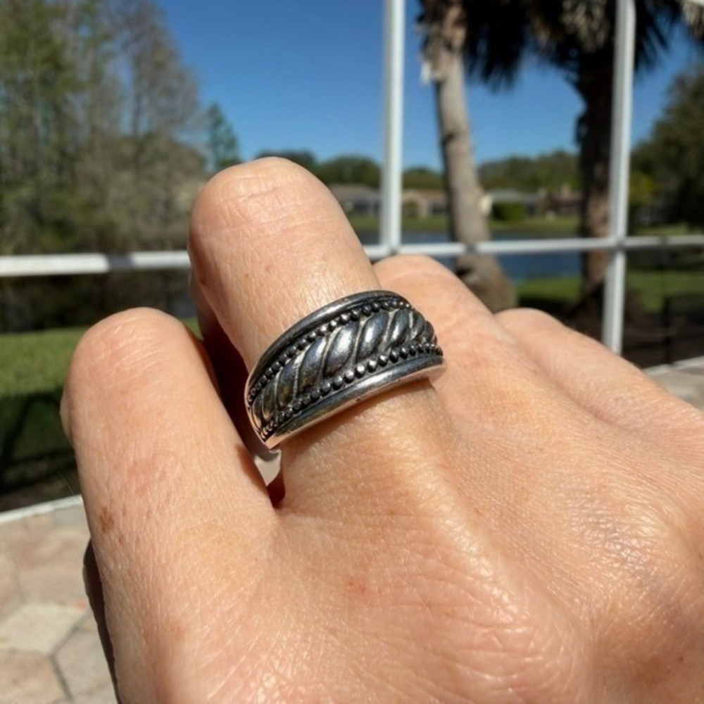 Vintage‎ 925 Sterling Silver Rope Ring Size 6.75 Stamped